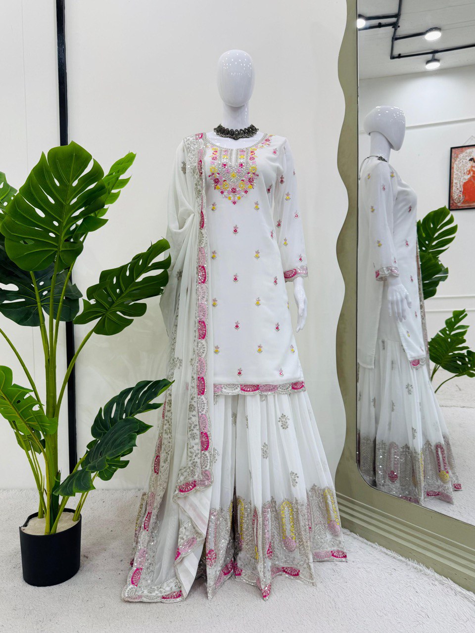 Attractive Sequence Work White Color Sharara Suit