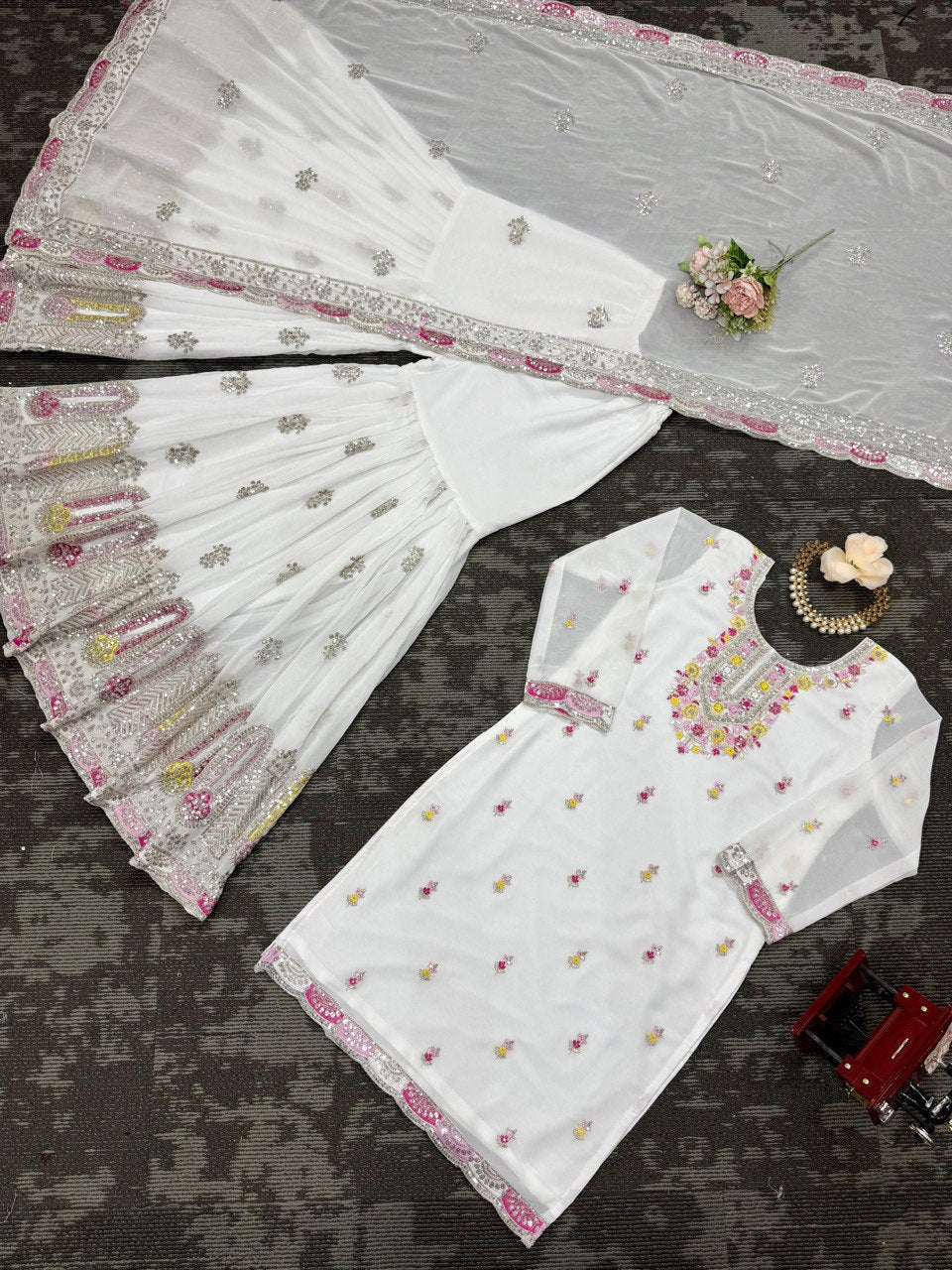 Attractive Sequence Work White Color Sharara Suit