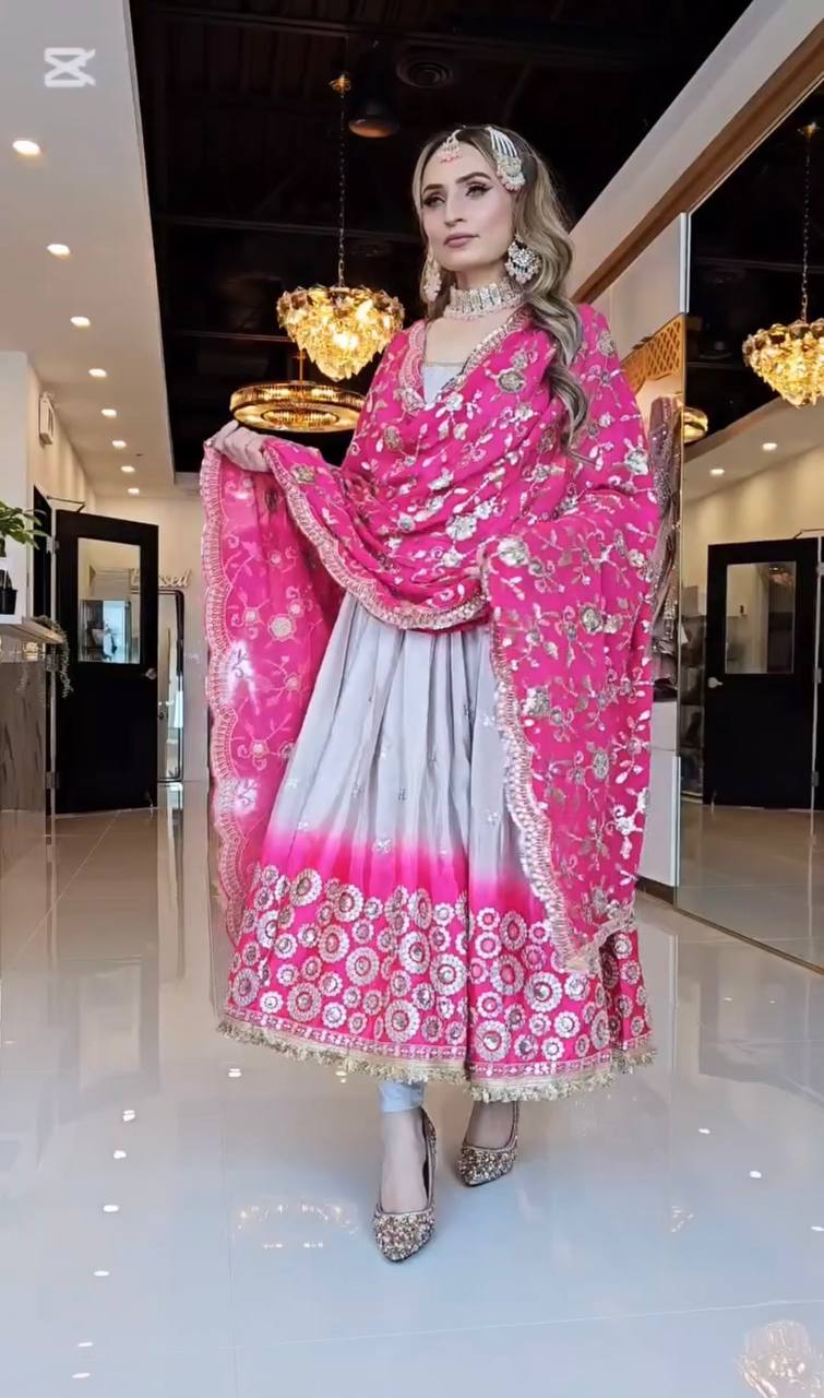 Preferable Digital Print Double Shaded Gown