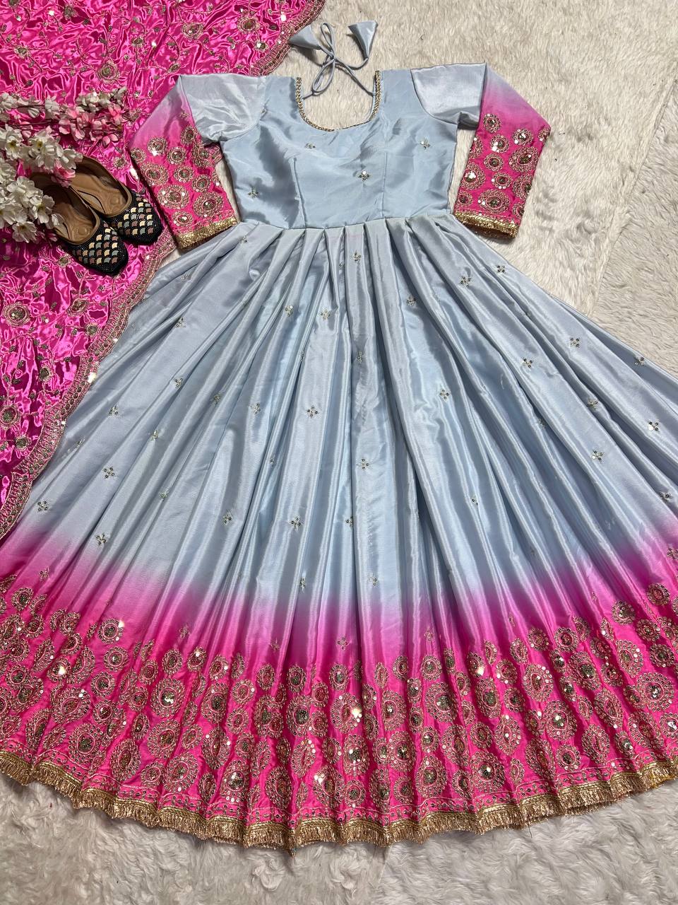 Preferable Digital Print Double Shaded Gown