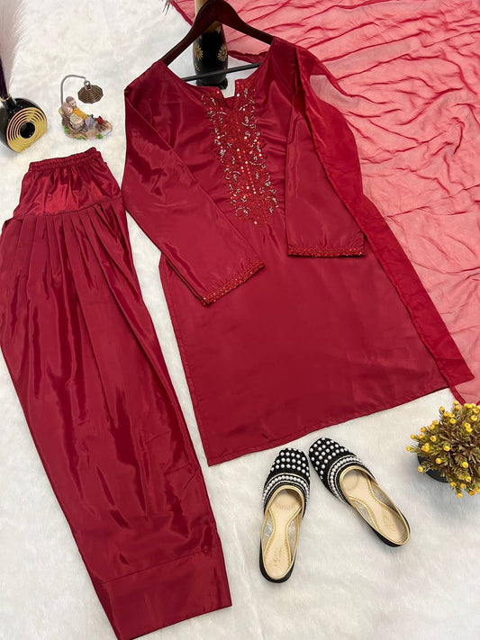 Wonderful Sequence Work Red Color Patial Suit