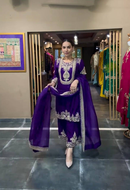 Adorable Embroidery Work Purple Color Salwar Suit