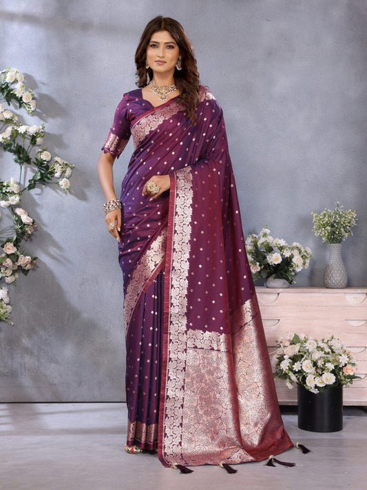 Wine Color Traditional Banarasi Silk Rich Pallu Saree