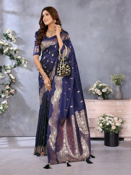 Demanding Navy Blue Color Silk Saree