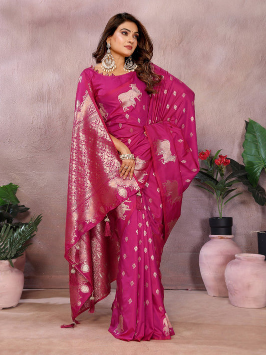 Festive Wear Pink Color Banarasi Silk Saree