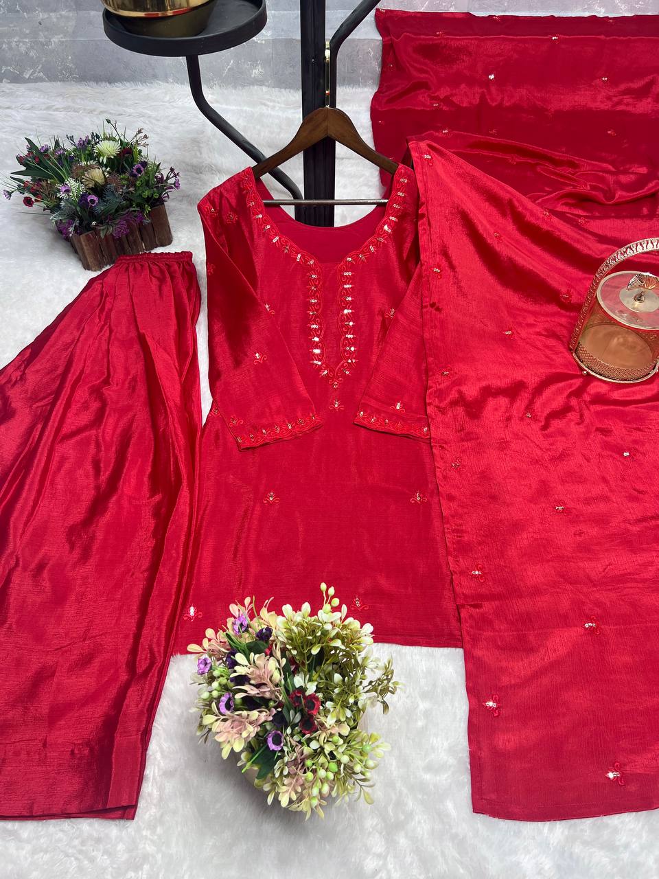 Elegant Sequence Work Red Color Salwar Suit