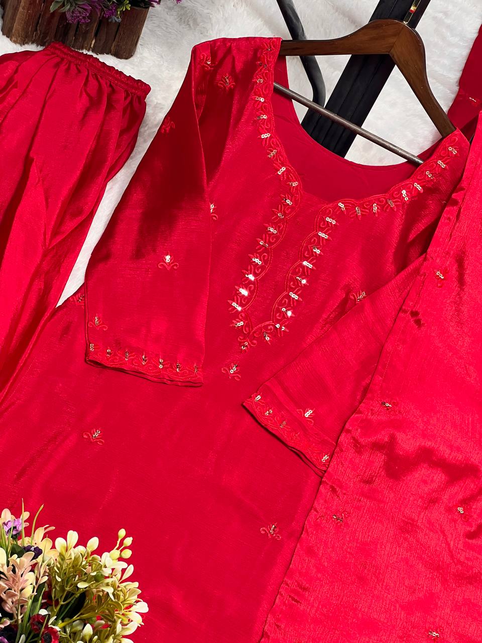 Elegant Sequence Work Red Color Salwar Suit