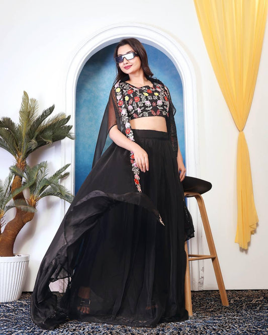 Party Wear Multi Embroidery Work Black Color Lehenga Choli