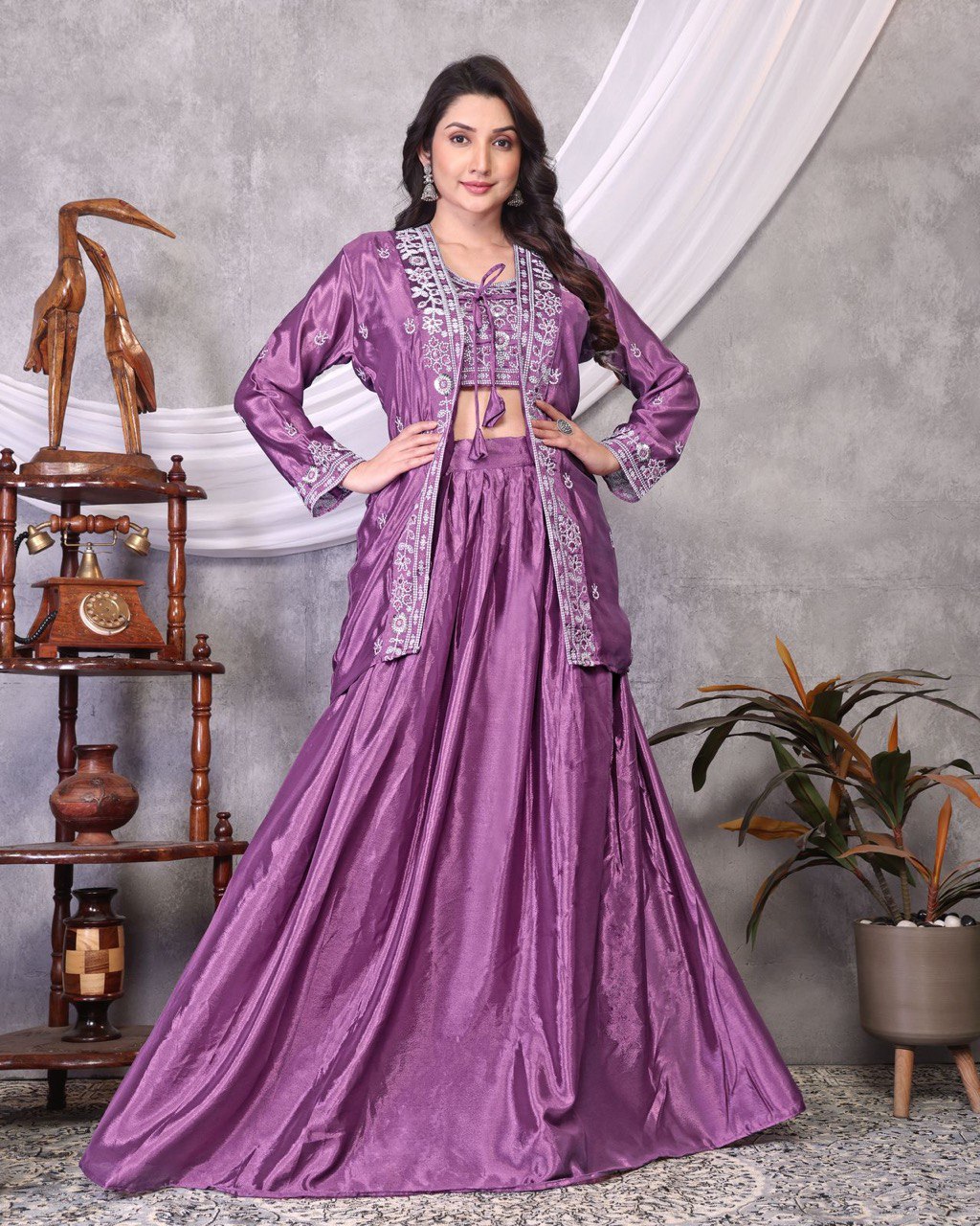 Designer Embroidery Work Lavender Color Lehenga Choli With Koti