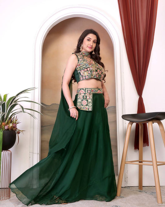 Awesome Embroidery Work Green Color Lehenga Choli