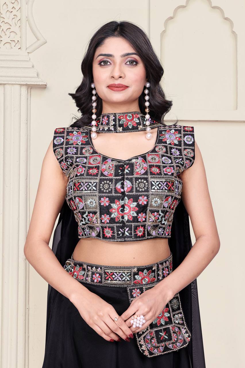 Awesome Embroidery Work Black Color Lehenga Choli