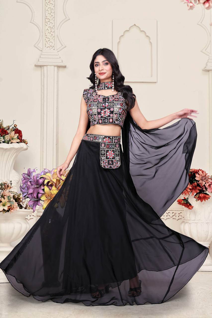 Awesome Embroidery Work Black Color Lehenga Choli