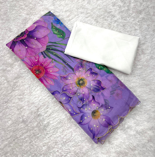 Delightful Multi Flower Print Lavender Color Saree