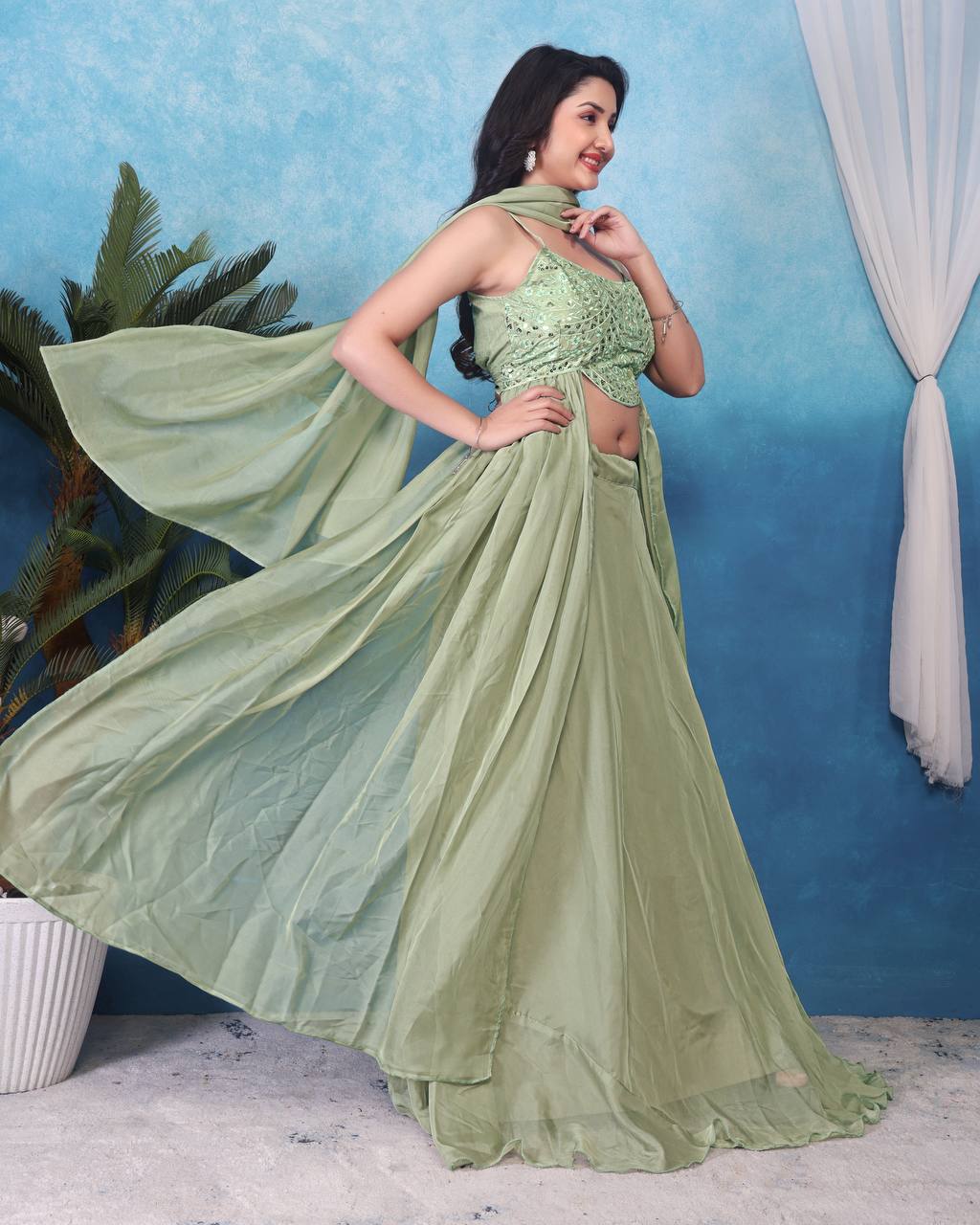 Function Wear Teby Silk Pista Color Lehenga Choli