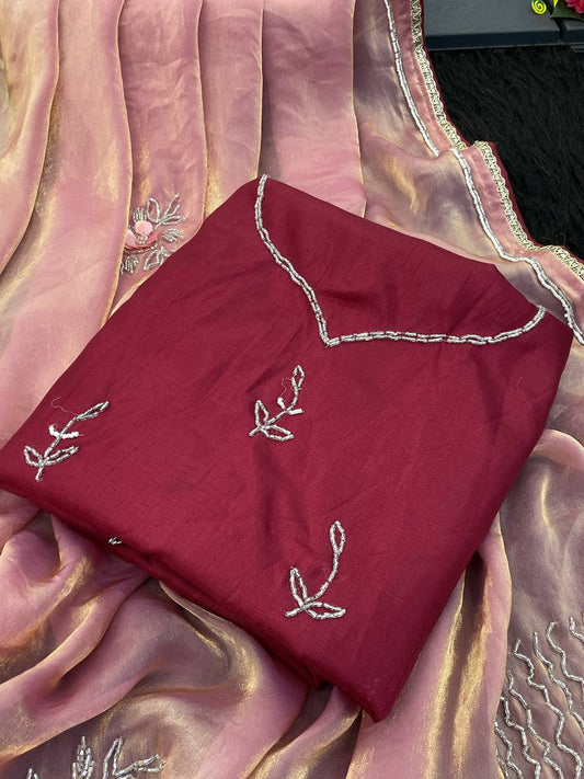 Function Wear Fandy Silk Peach Color Saree