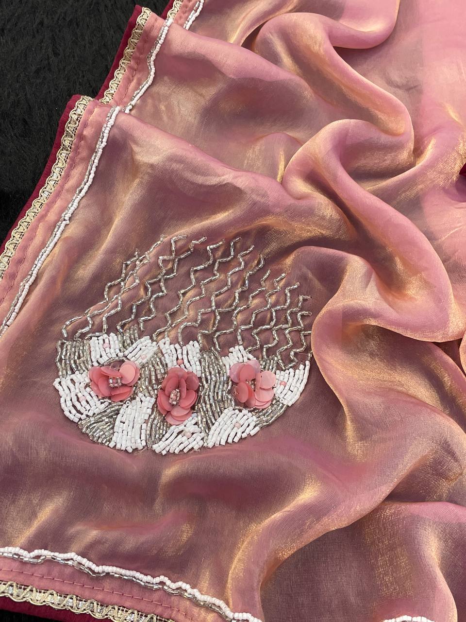 Function Wear Fandy Silk Peach Color Saree