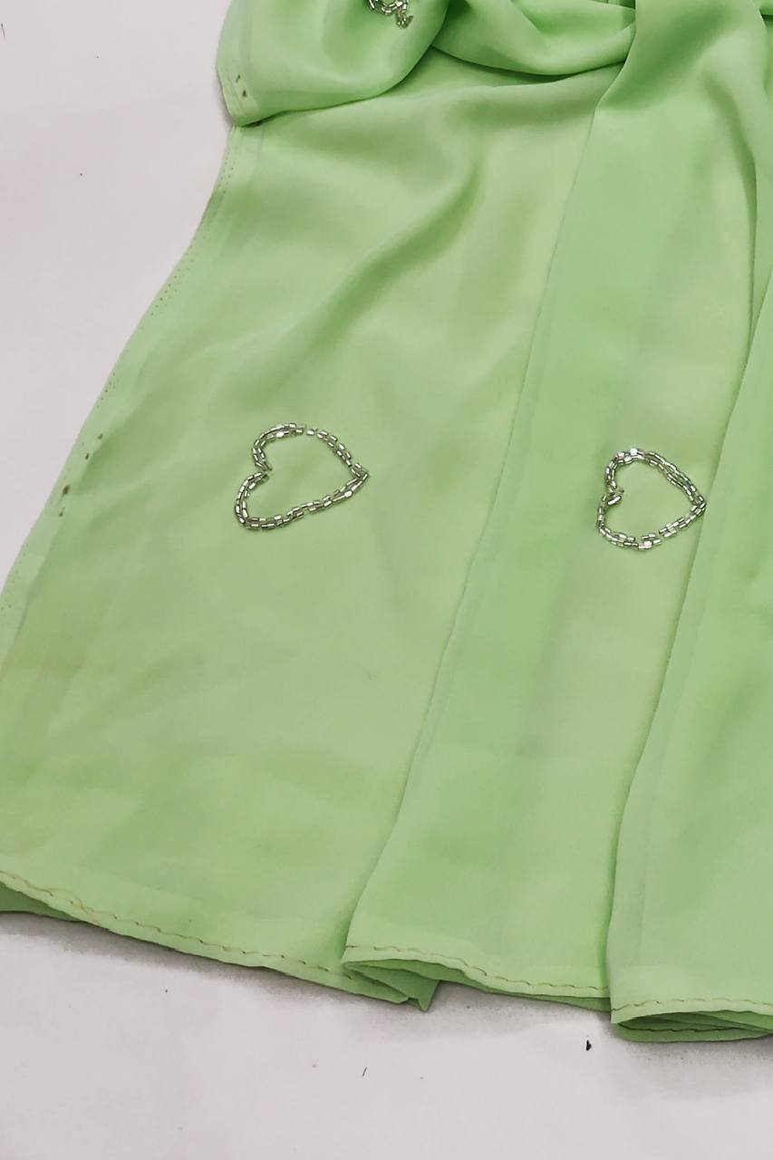 Hearts Shape Handwork Teal Green Color Unique Saree