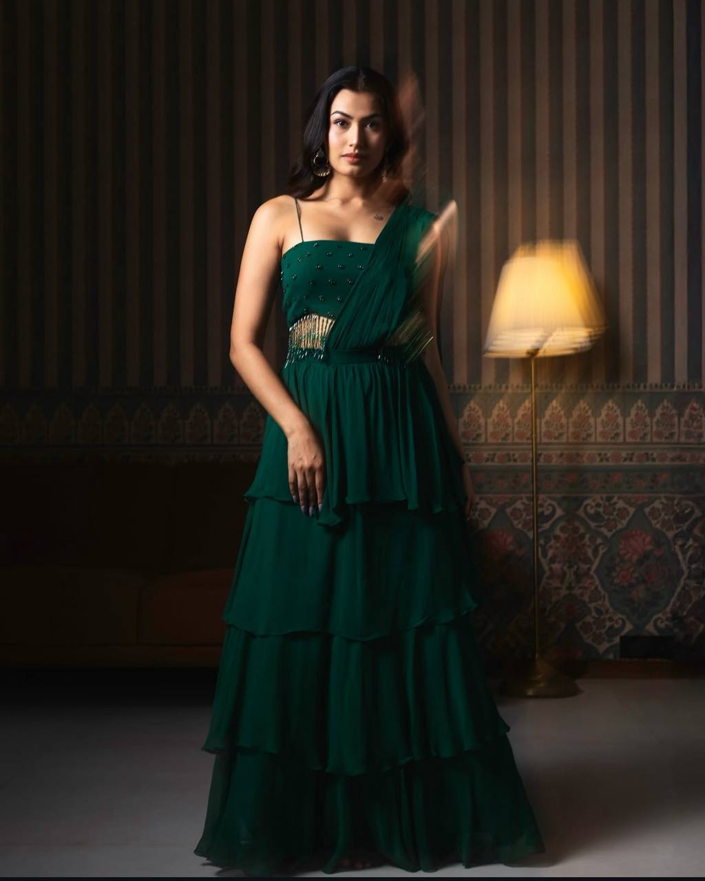 Occasion Wear Georgette Green Color Draped Lehenga Choli