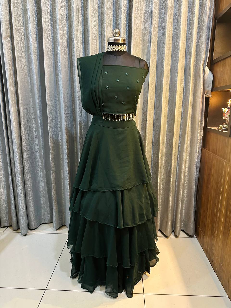 Occasion Wear Georgette Green Color Draped Lehenga Choli