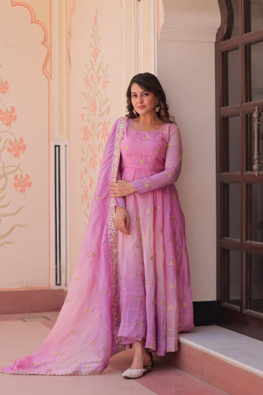 Mesmerizing Embroidered Work Pink Color Gown