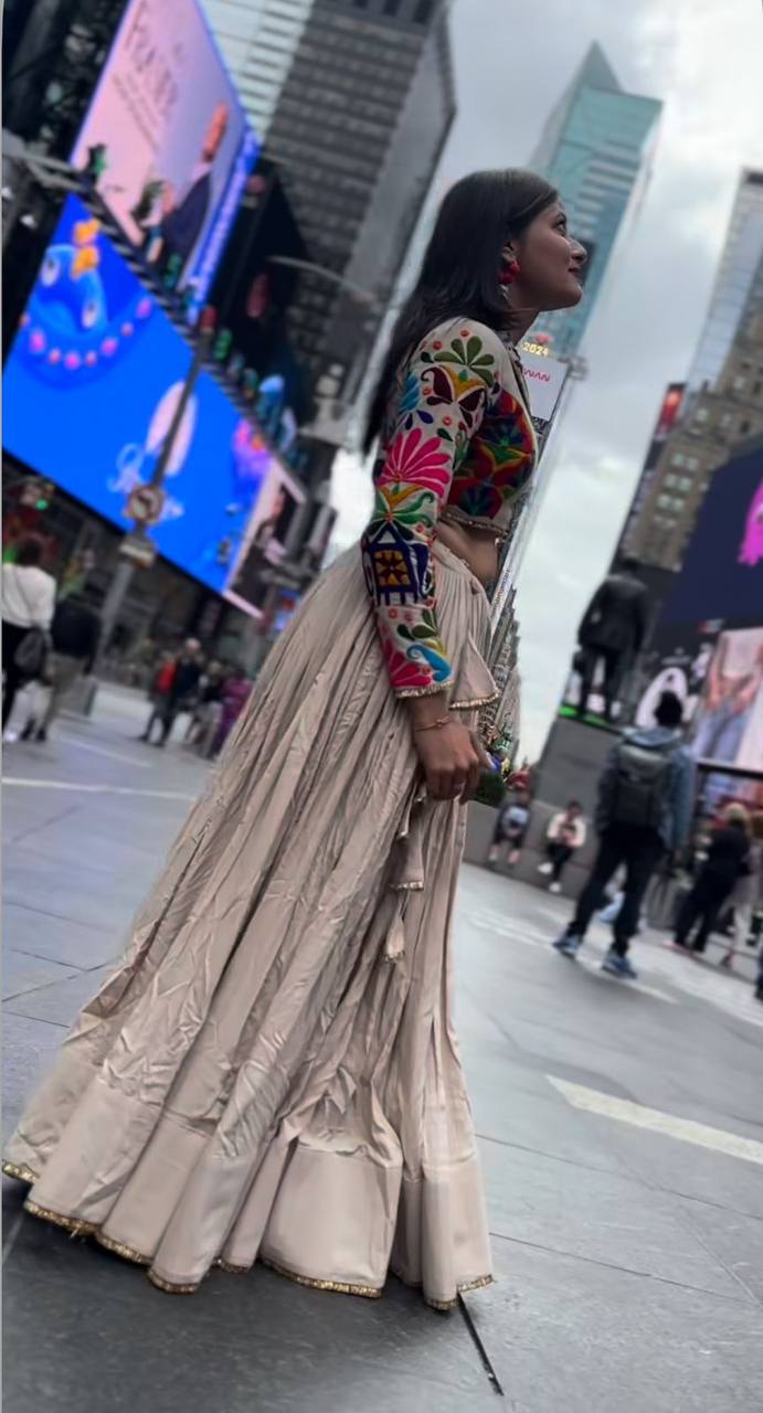 Navratri Special Embroidery Work Off White Color Lehenga Choli