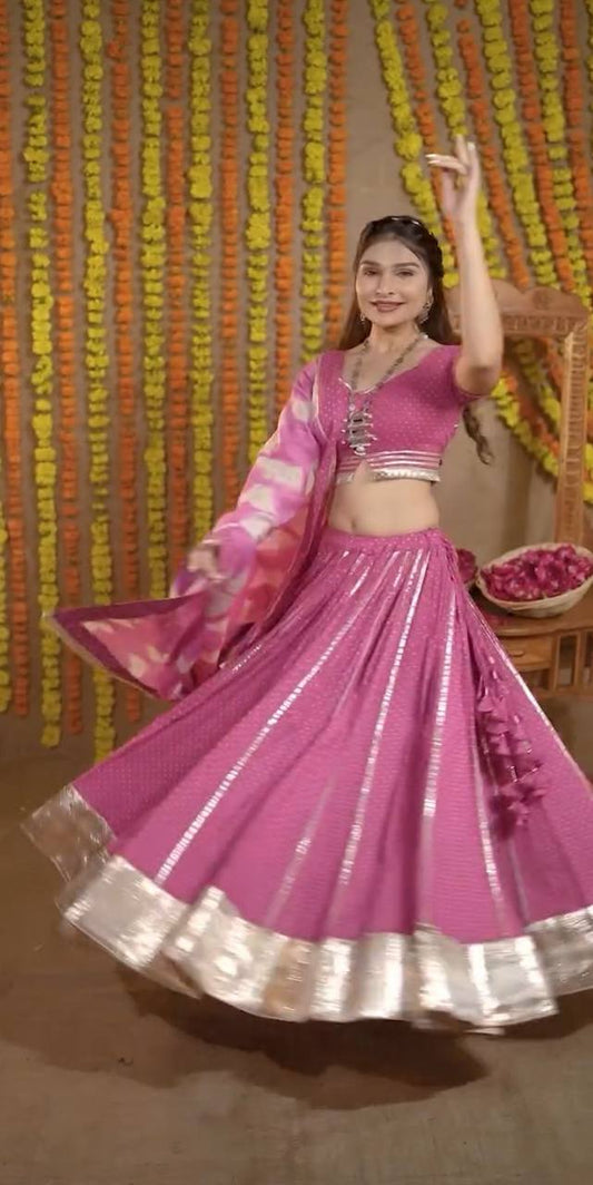 Garba Special Border Work Pink Color Lehenga Choli