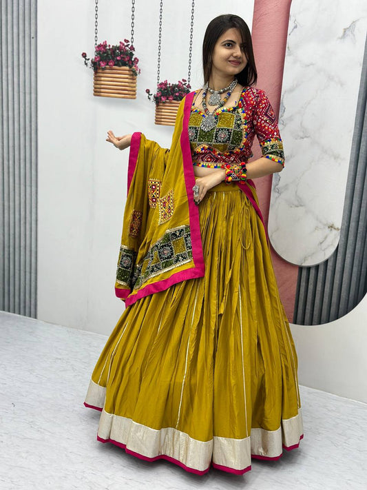 Stunning Mehndi Color Navratri Special Lehenga Choli