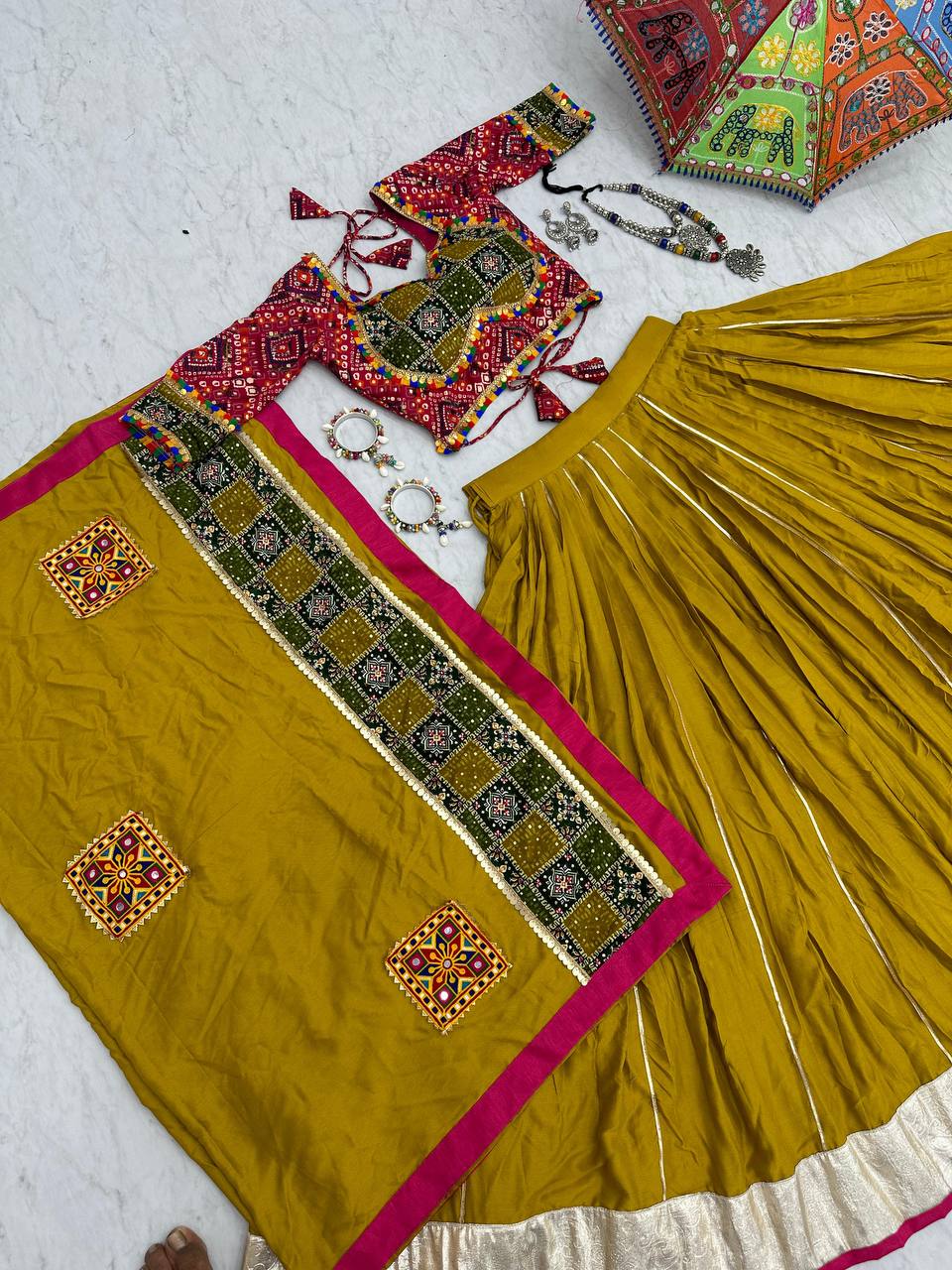 Stunning Mehndi Color Navratri Special Lehenga Choli