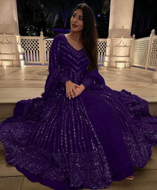 Delightful Sequence Thread Work Purple Top With Lehenga