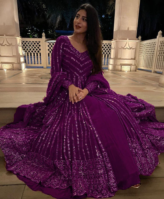 Delightful Sequence Thread Work Wine Top With Lehenga