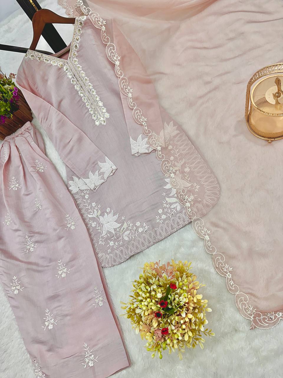 Sequence Work Punjabi Style Peach Color Salwar Suit