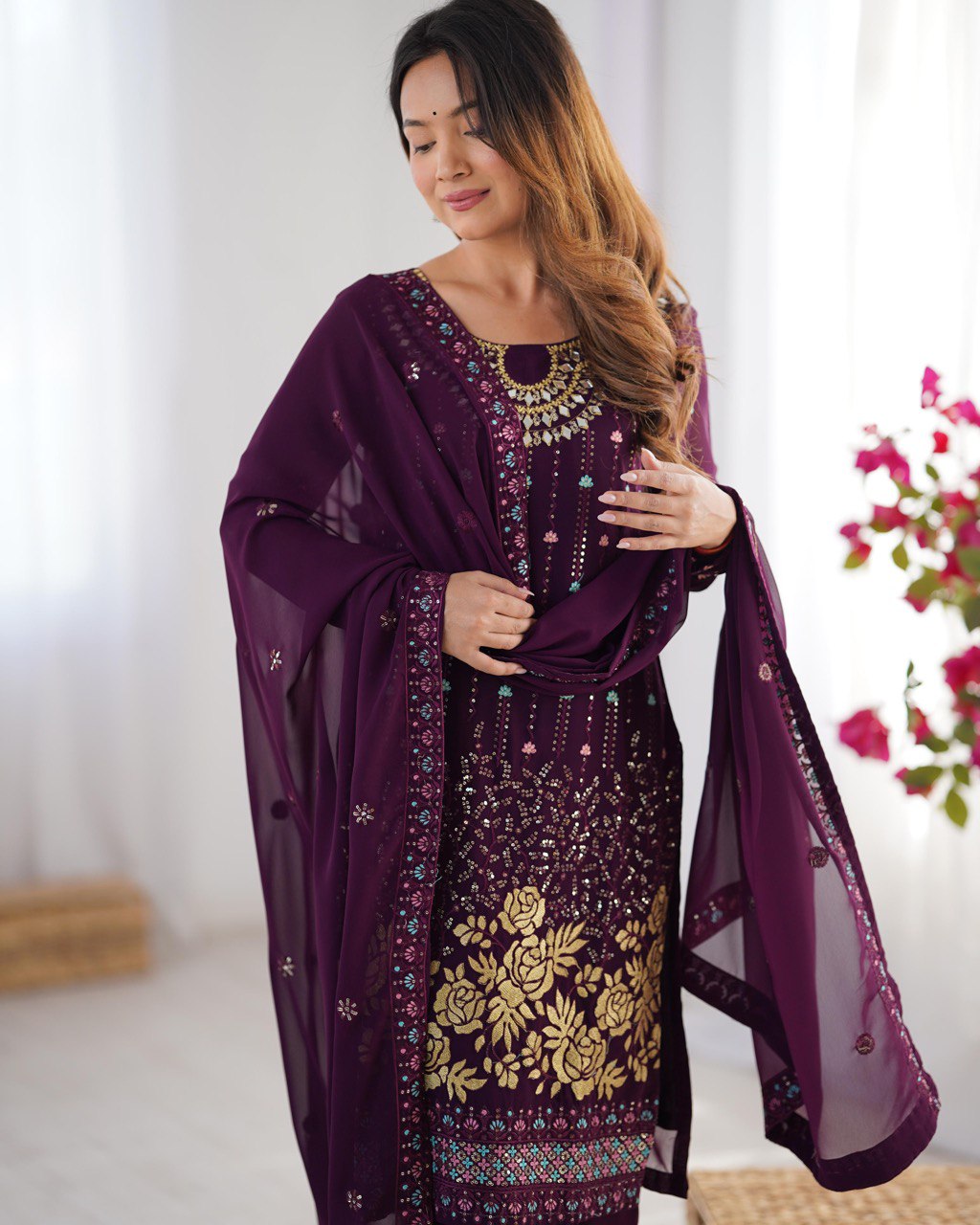 Wonderful Sequence Work Wine Color Salwar Suit