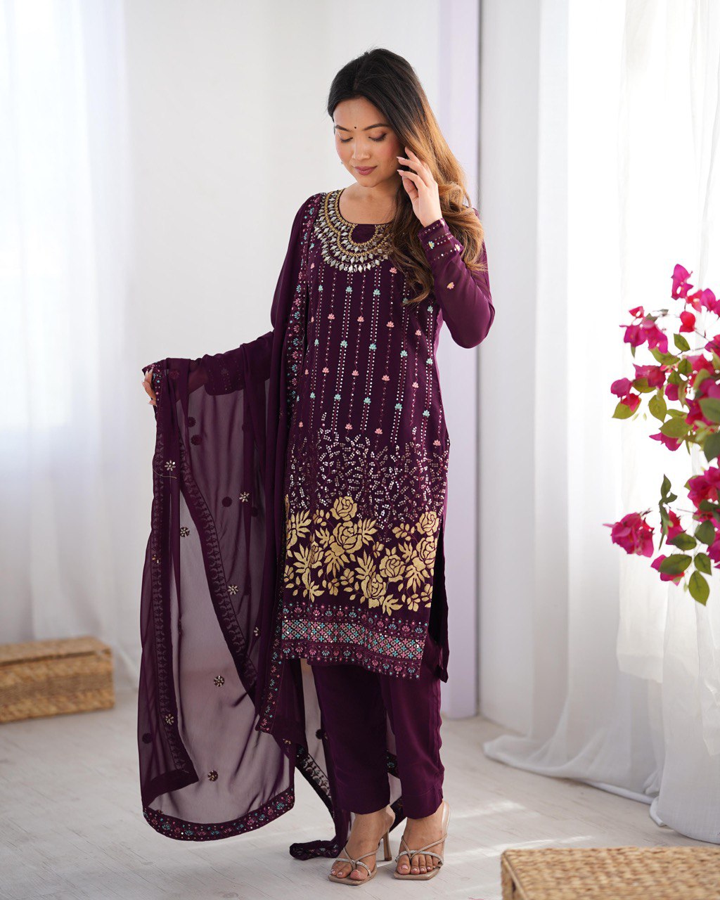 Wonderful Sequence Work Wine Color Salwar Suit
