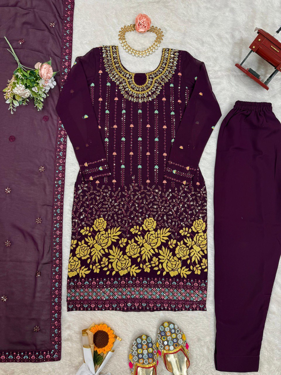Wonderful Sequence Work Wine Color Salwar Suit