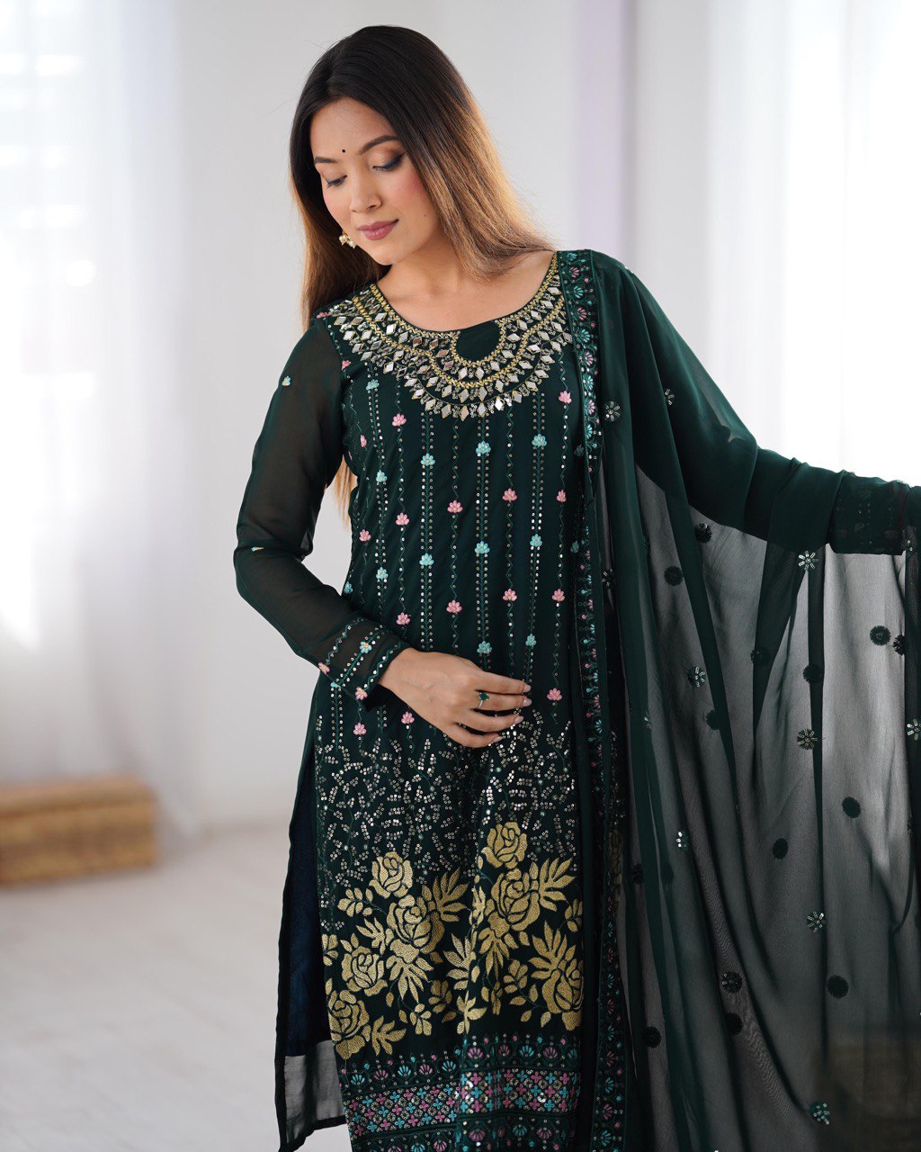 Wonderful Sequence Work Green Color Salwar Suit