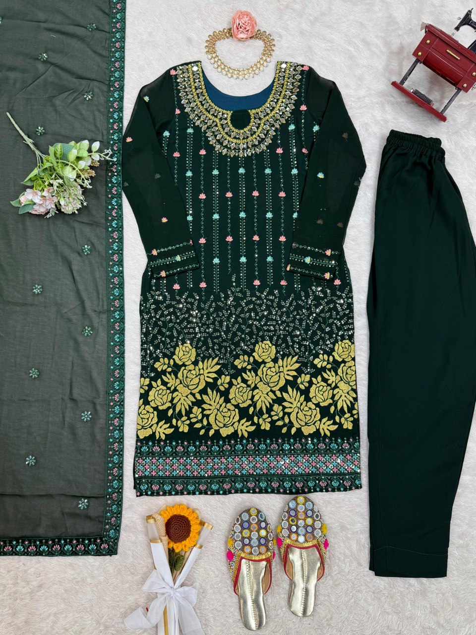 Wonderful Sequence Work Green Color Salwar Suit