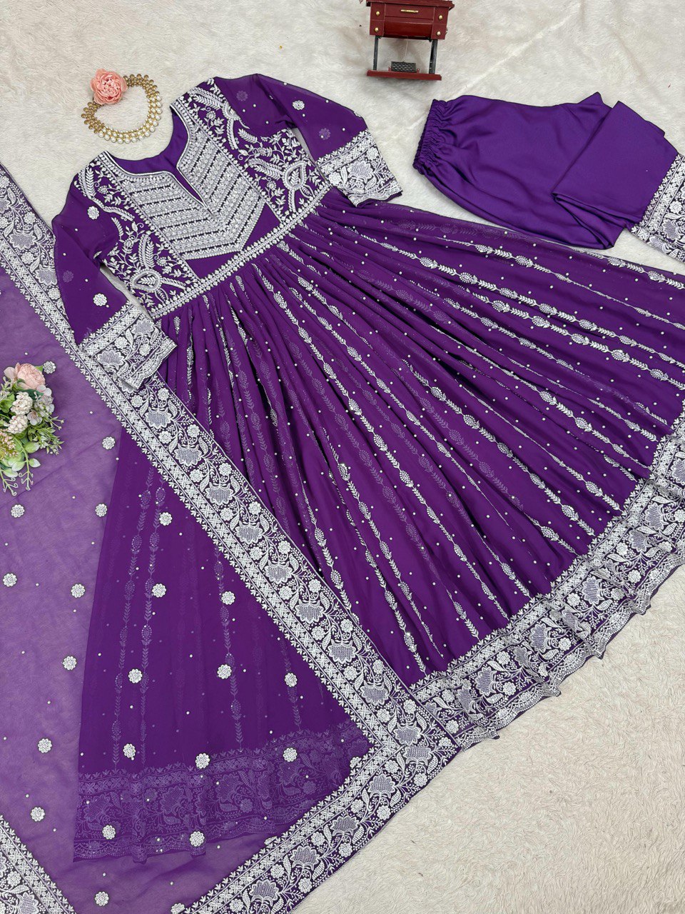 Traditional Wear Sequence Work Purple Color Gown With Dupatta