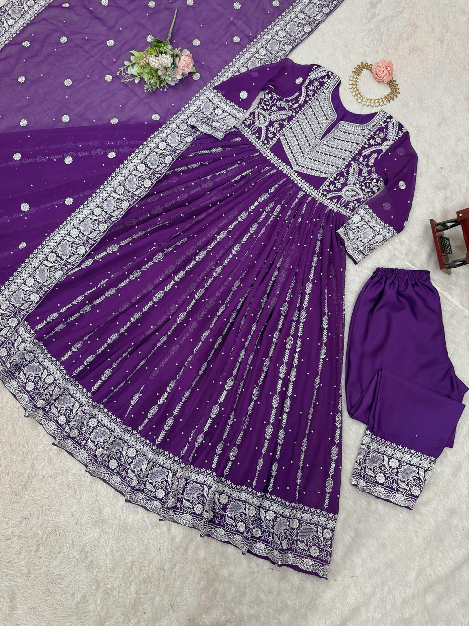 Traditional Wear Sequence Work Purple Color Gown With Dupatta