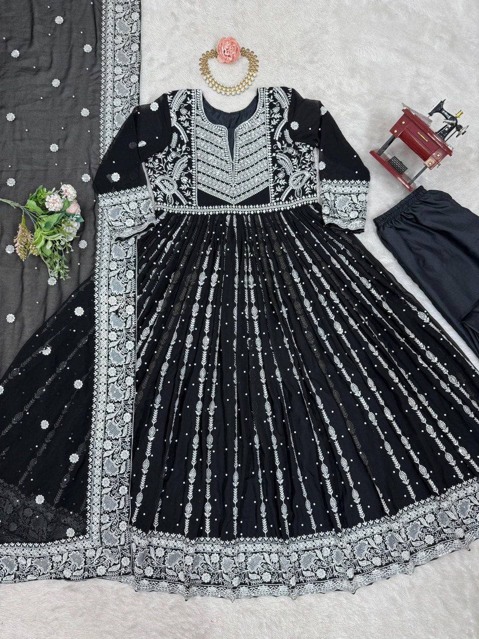 Traditional Wear Sequence Work Black Color Gown With Dupatta