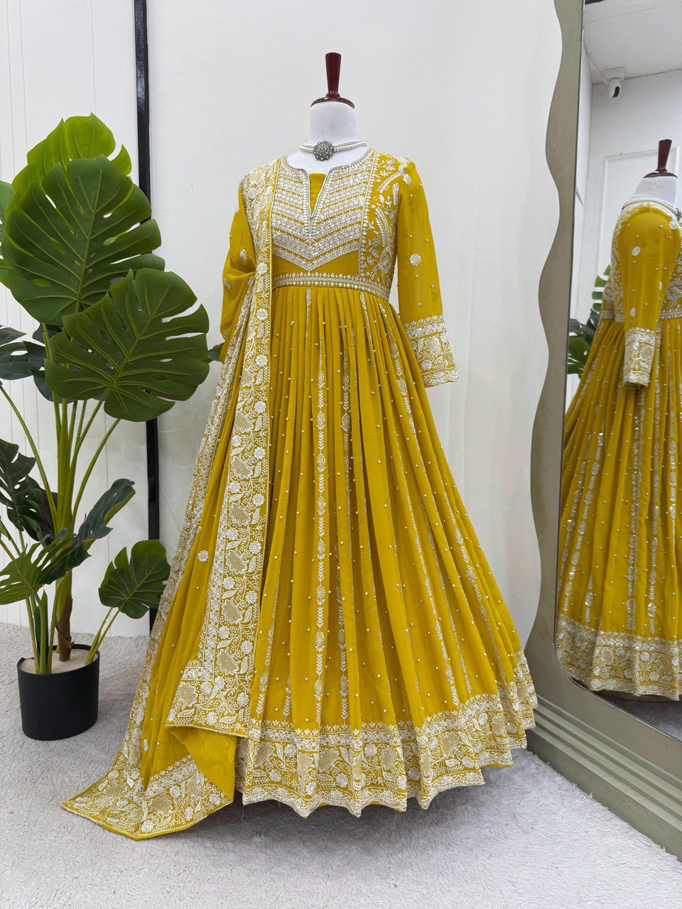Traditional Wear Sequence Work Yellow Color Gown With Dupatta