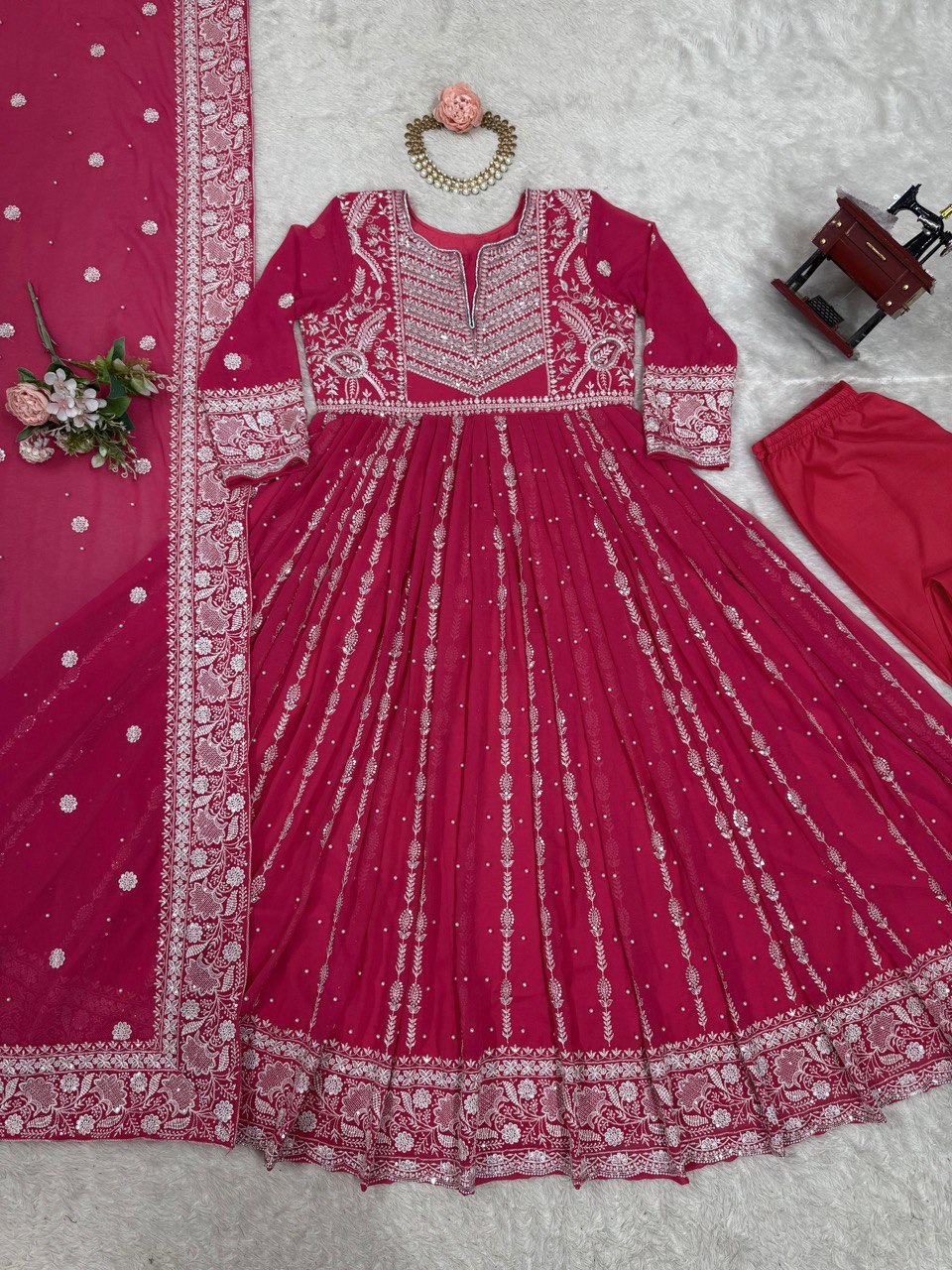 Traditional Wear Sequence Work Pink Color Gown With Dupatta