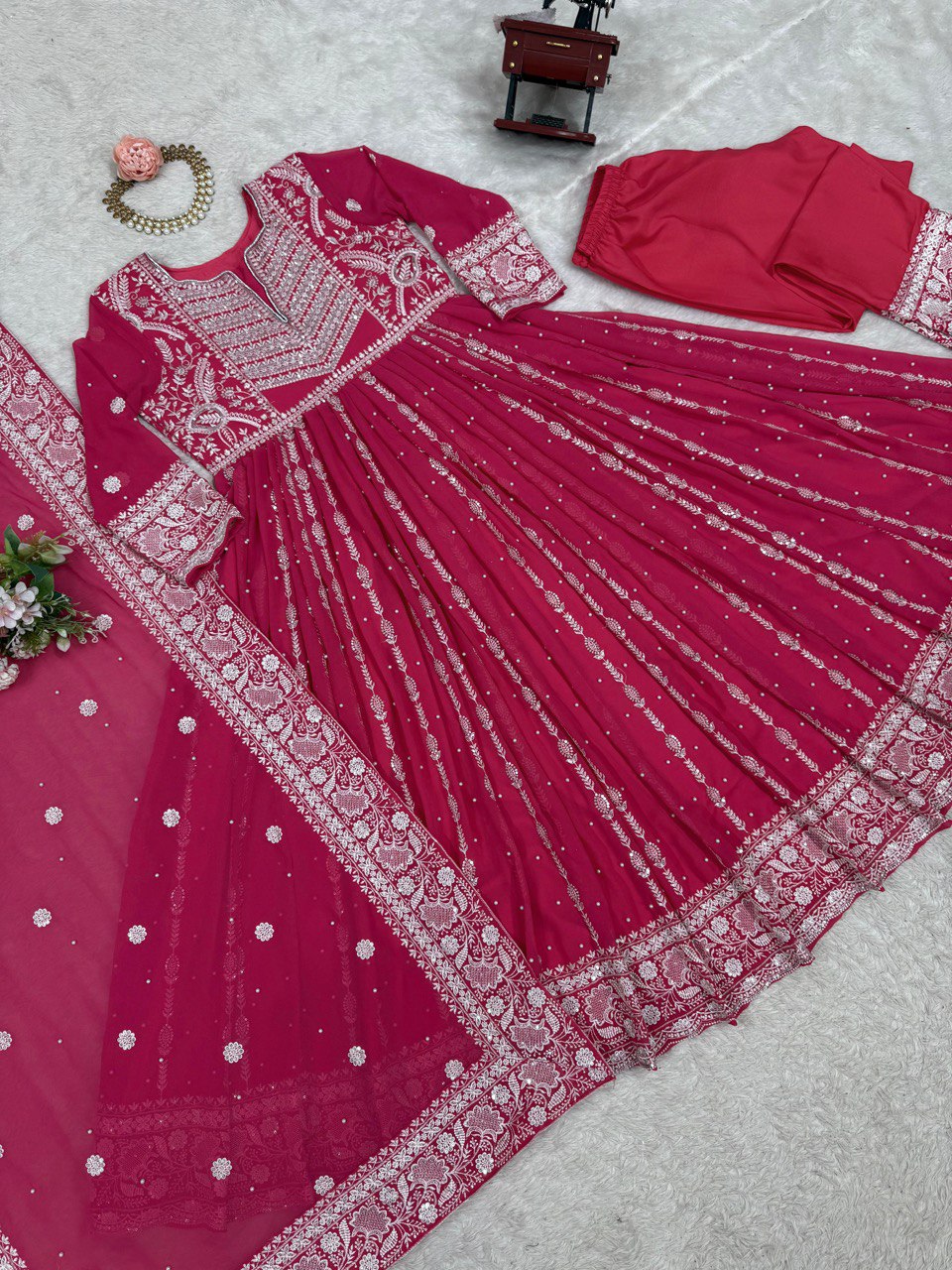 Traditional Wear Sequence Work Pink Color Gown With Dupatta