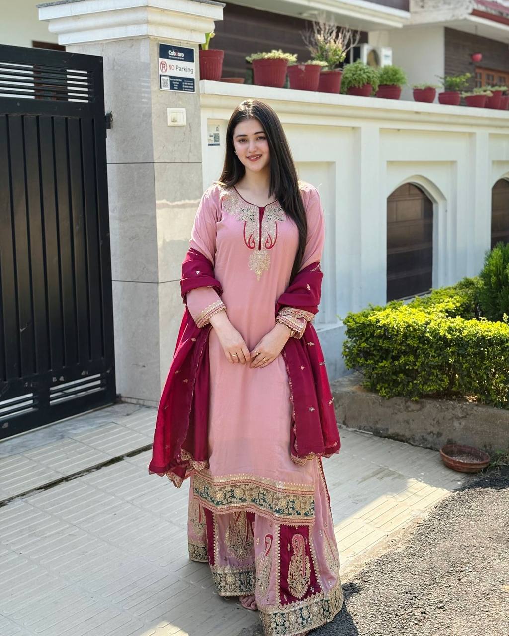 Function Wear Sequence Work Light Pink Color Sharara Suit