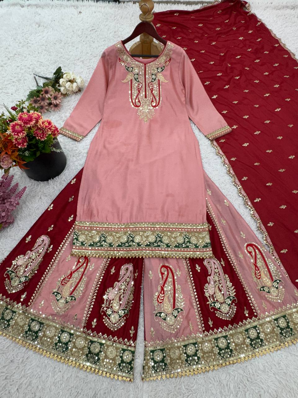 Function Wear Sequence Work Light Pink Color Sharara Suit