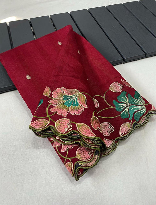 Ravishing Tussar Silk Red Color Saree