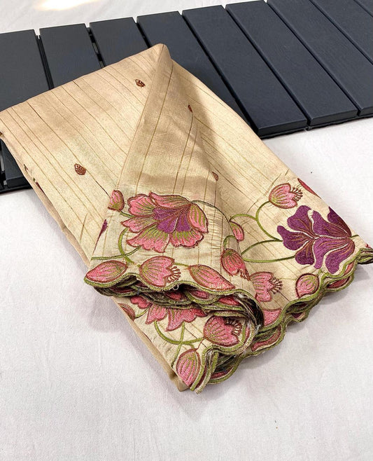 Ravishing Tussar Silk Cream Color Saree