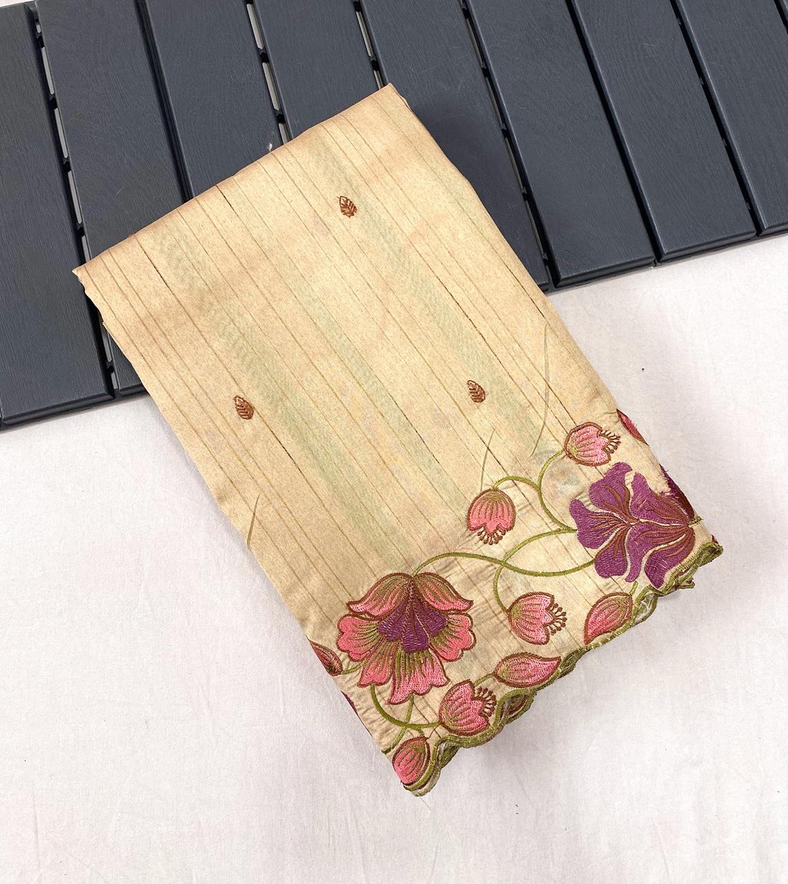 Ravishing Tussar Silk Cream Color Saree