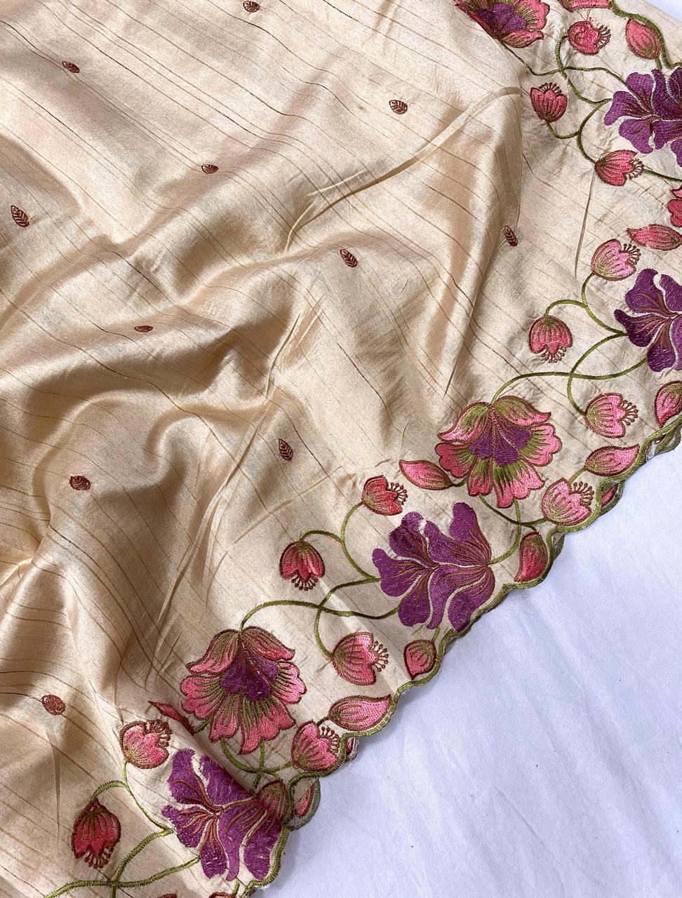 Ravishing Tussar Silk Cream Color Saree